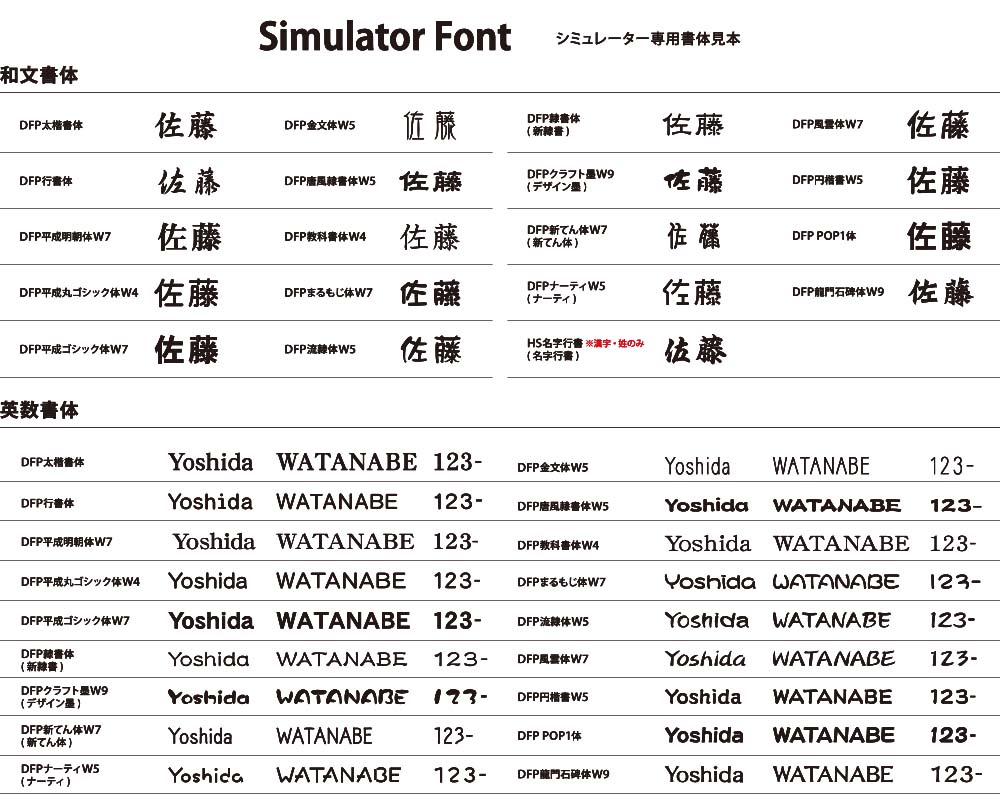 シミュレーション対応書体