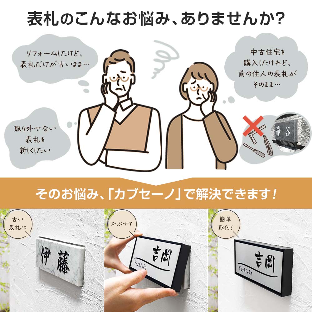 古くなった表札を外さずリニューアル！ かぶせる表札 カブセーノ