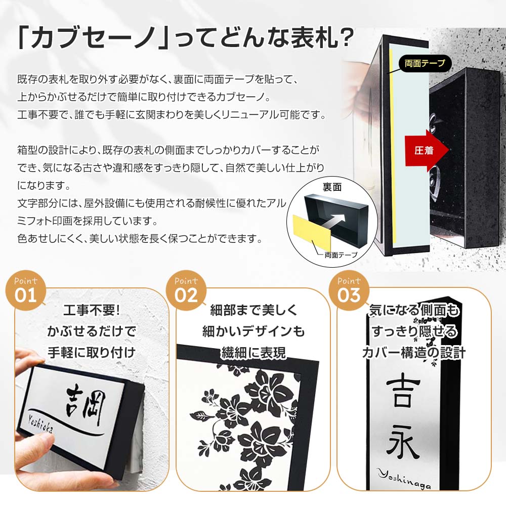 古くなった表札を外さずリニューアル！ かぶせる表札 カブセーノ
