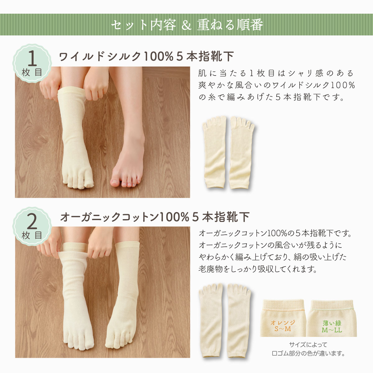 冷えとりコットンリブ ワイルドシルクセット | すべての商品 | | 肌に