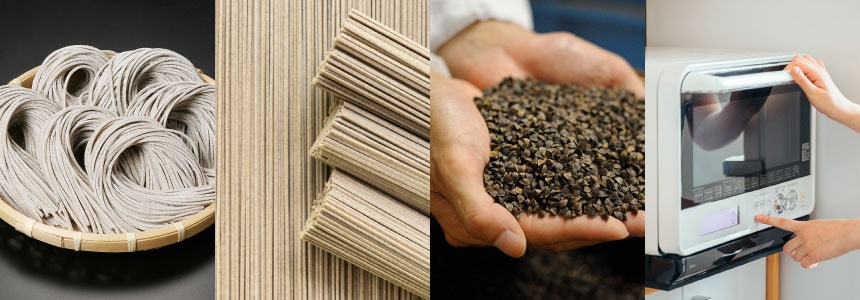 本田屋の出雲そば4つのタイプ ─ なまそば・乾麺・十割そば・レンチンそば