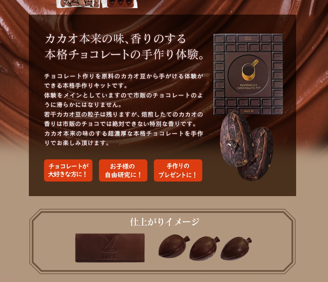 カカオ豆から手作りチョコレートキット 生カカオ豆、ブックレット