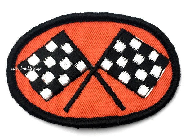 60's VINTAGE CHECKER FLAGS WAPPEN（60sビンテージチェッカーフラッグワッペン）ORANGE | SPEED  ADDICT