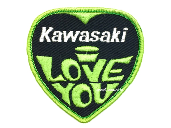70's VINTAGE KAWASAKI I LOVE YOU WAPPEN（70sビンテージカワサキI LOVE YOUワッペン）BLACK ×  LIME GREEN-SPEED ADDICT