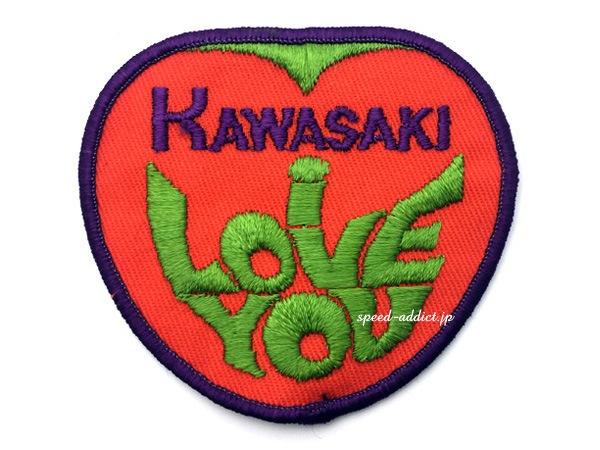 70's VINTAGE KAWASAKI I LOVE YOU WAPPEN（70sビンテージカワサキI LOVE YOUワッペン）ORANGE ×  GREEN-SPEED ADDICT