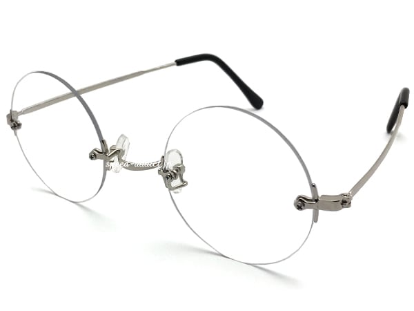 TWO POINT RIMLESS 丸眼鏡 for JAPANESE（ツーポイントリムレスラウンドサングラスforジャパニーズ）SILVER ×  CLEAR-SPEED ADDICT
