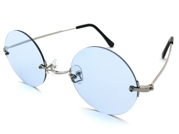 TWO POINT RIMLESS 丸眼鏡 for JAPANESE（ツーポイントリムレスラウンドサングラスforジャパニーズ）SILVER ×  LIGHT BLUE-SPEED ADDICT