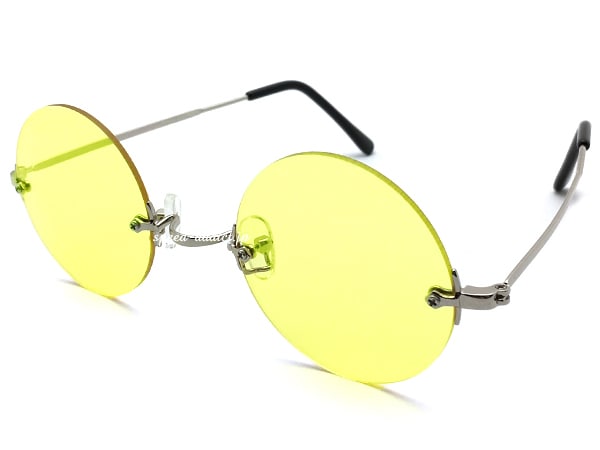 TWO POINT RIMLESS 丸眼鏡 for JAPANESE（ツーポイントリムレスラウンドサングラスforジャパニーズ）SILVER × YELLOW | SPEED ADDICT