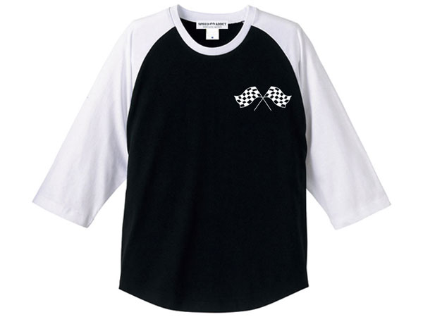 CHECKER FLAGS Raglan 3/4 Sleeves T-shirt（チェッカーフラッグラグラン3/4スリーブTシャツ）BLACK ×  WHITE-SPEED ADDICT