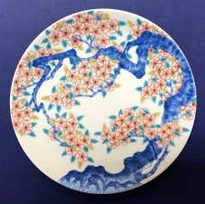 鍋島様式色絵転写紙　桜樹文18cm皿用