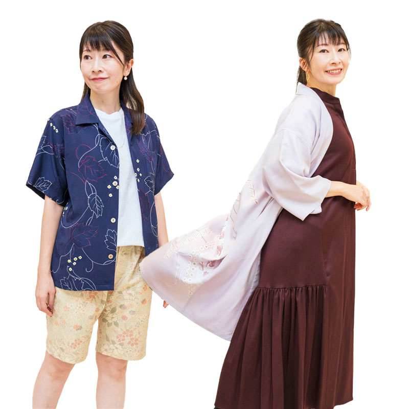 着物リメイクのスクエアフレームとボックスフレーム