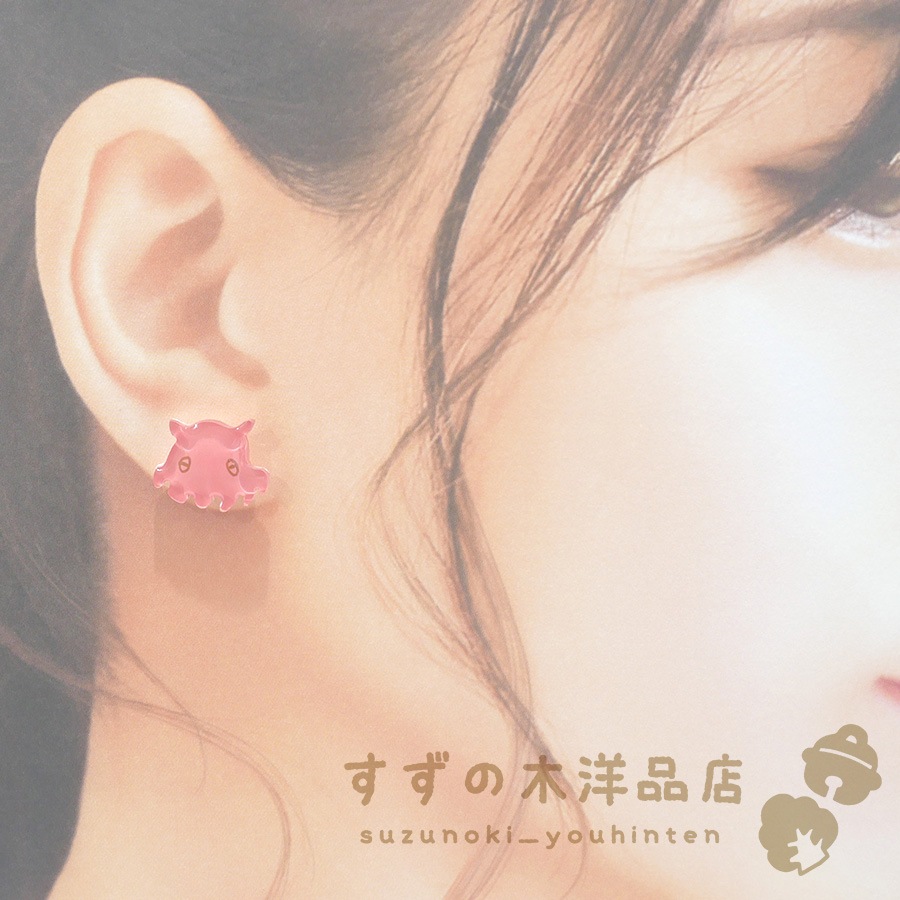 メンダコ ピンク＆ピンク ハンドメイド イヤリング・ピアス