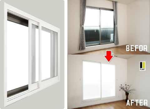 内窓プラストは最も防音効果の高い内窓です！！ アルミサッシのみの環境と比較して…冬場の窓の表面温度：10℃上昇、結露：63％減少、音響透過損失：最大45dBカット