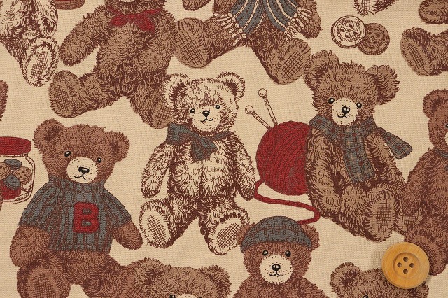 テディベア柄 Good old days／ベージュ【シーチング生地】 | 動物柄