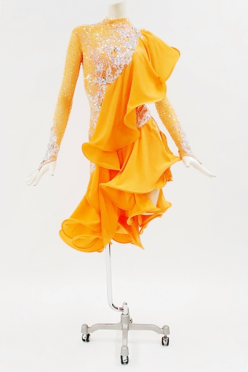 19,995円ラテンダンス競技社交ドレス高級オレンジイエロー黄色タッセル