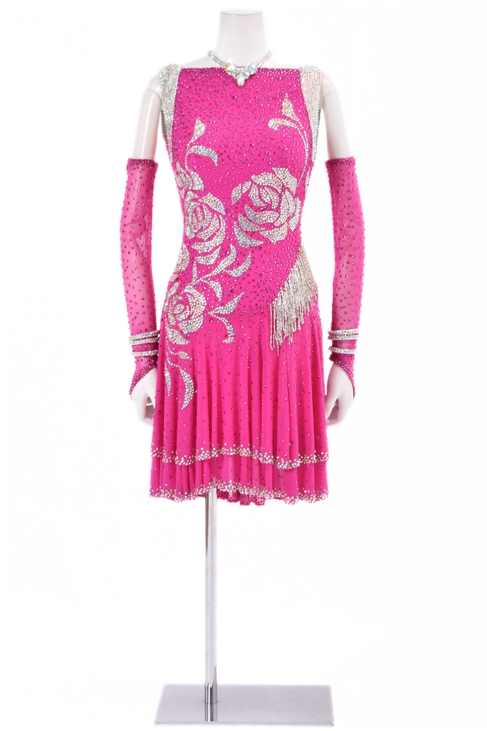 Chacott 社交ダンス ラテンドレス 蛍光コーラルピンク 石なし ラテンドレス WL0160D フーシャ/ホワイト S 社交ダンス タカダンス