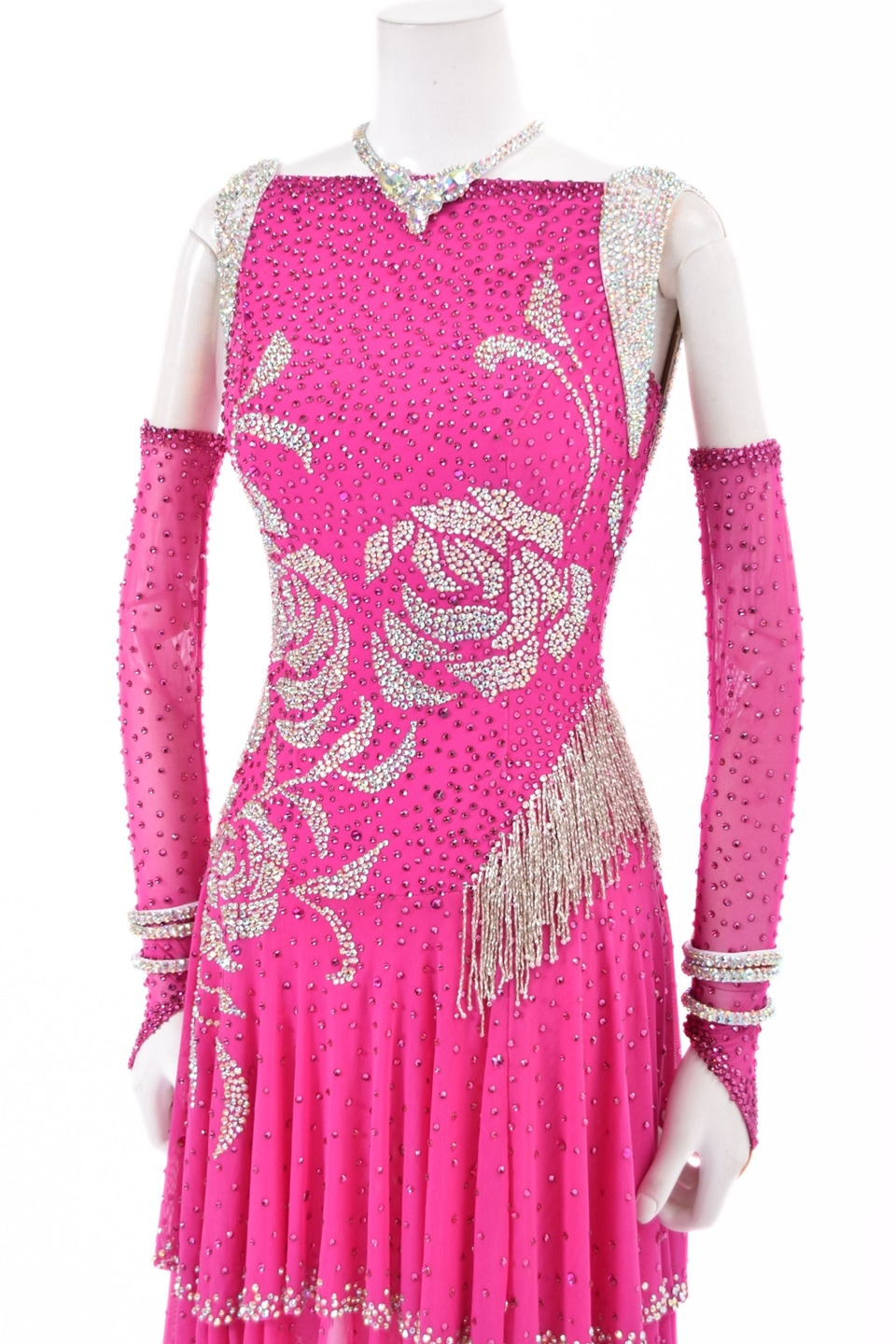 ラテンドレス WL0160D フーシャ/ホワイト S 社交ダンス タカダンス