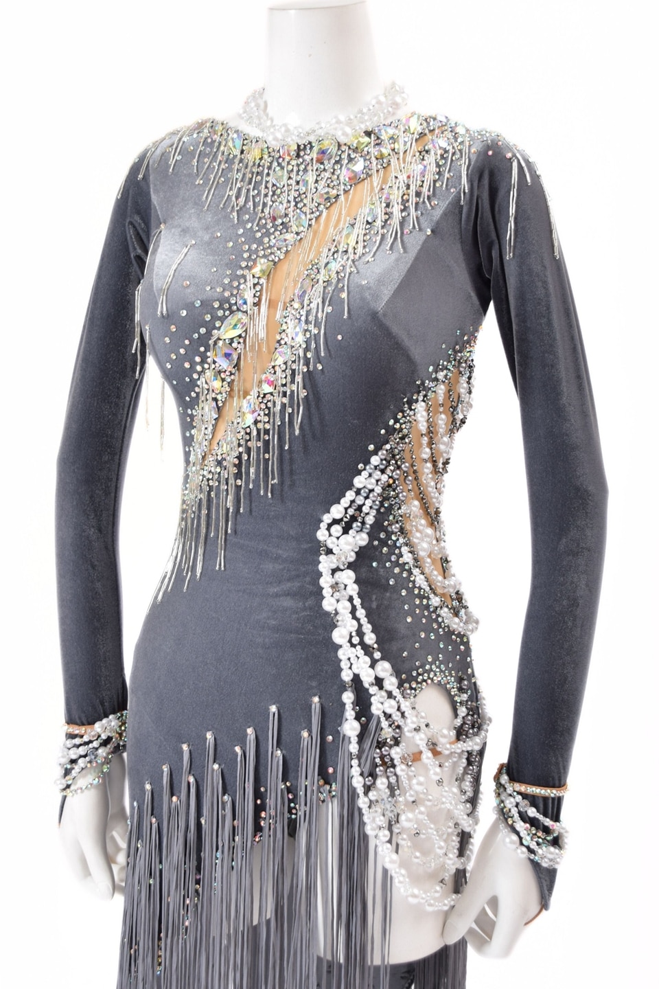 社交ダンス　ラテン☆リーフ・スワロフスキー ラテンドレス WL0186D ヘマタイト S 社交ダンス タカダンス | LADIES