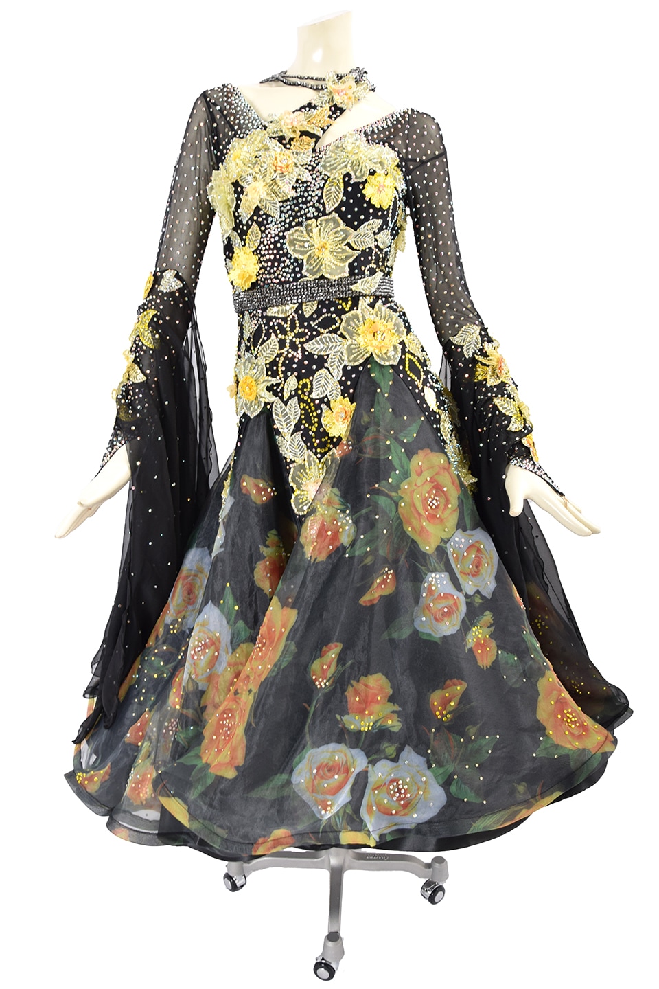 社交ダンスドレス【タカダンス】スタンダードドレス Mサイズ スタンダードドレス WS0608D ブラック/サフラン M 社交ダンス モダン