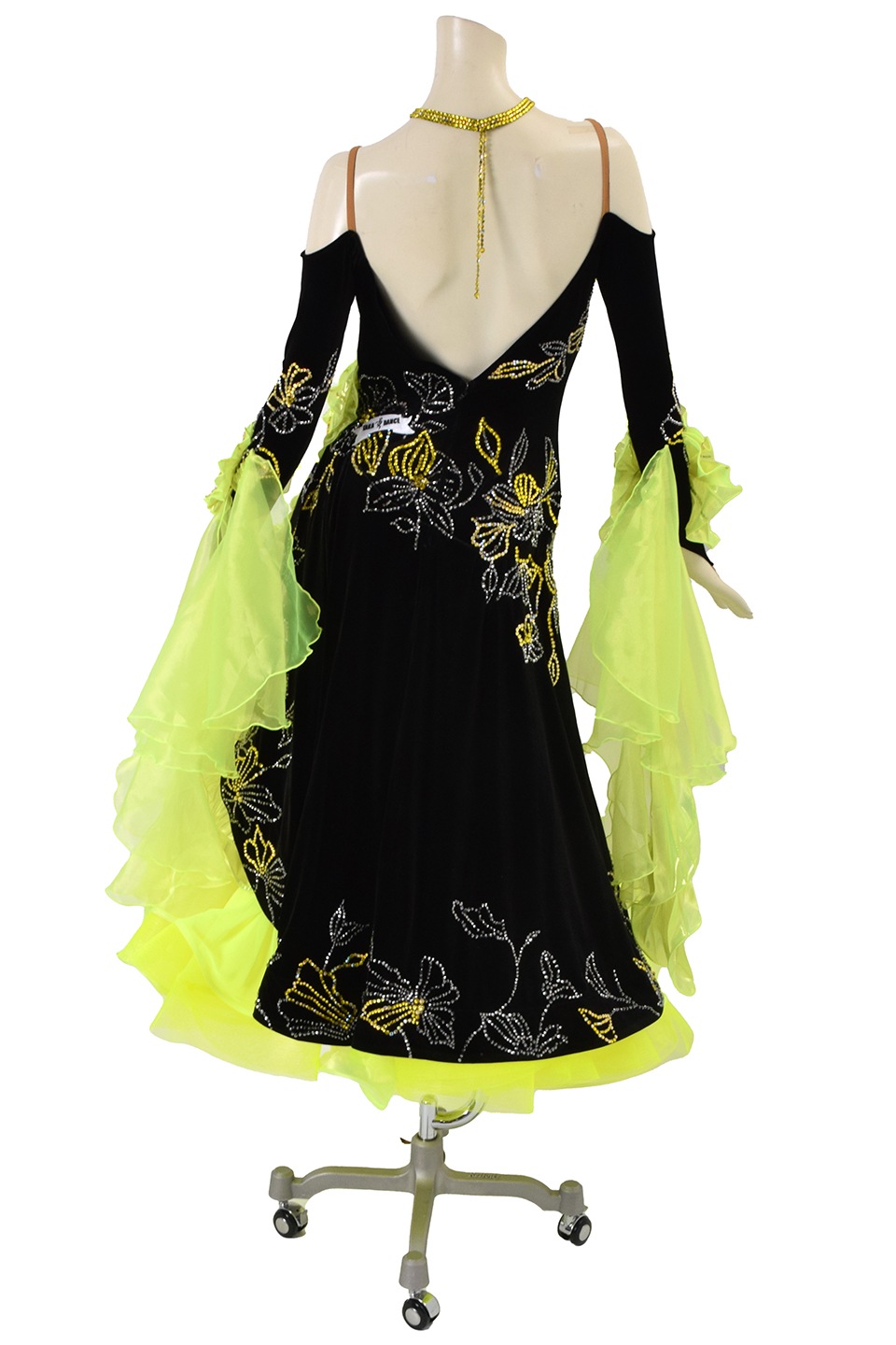 スタンダードドレス WS0657D ブラック/トロピックライム M 社交ダンス