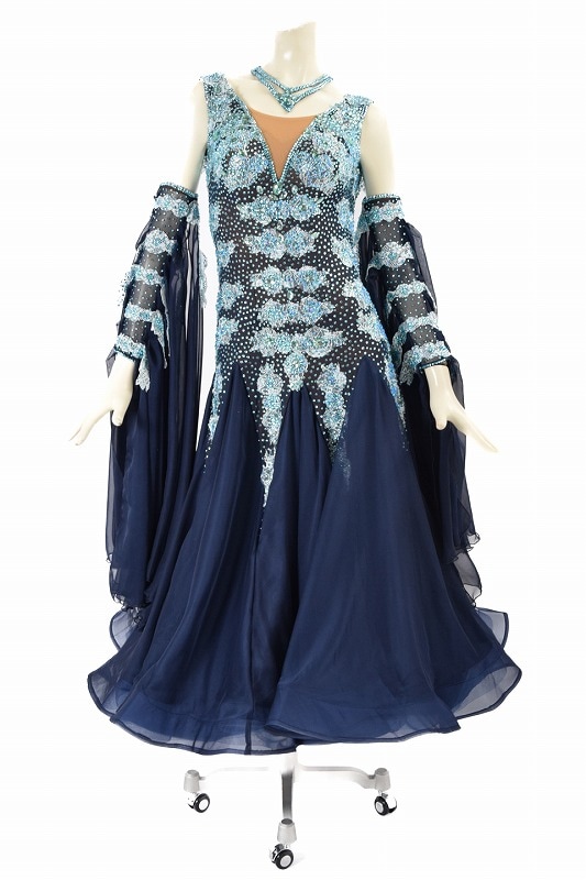 社交ダンスドレス　タカダンス スタンダードドレス WS0669D ネイビー/アクア M 社交ダンス モダン