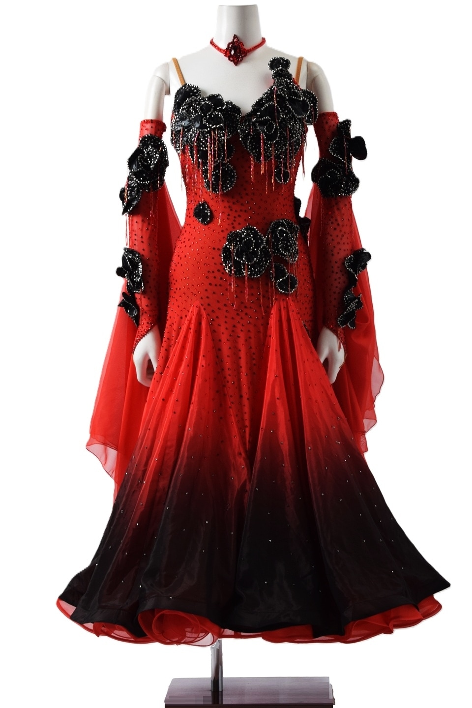 スタンダードドレス WS0693D レッド/ブラック M 社交ダンス モダン