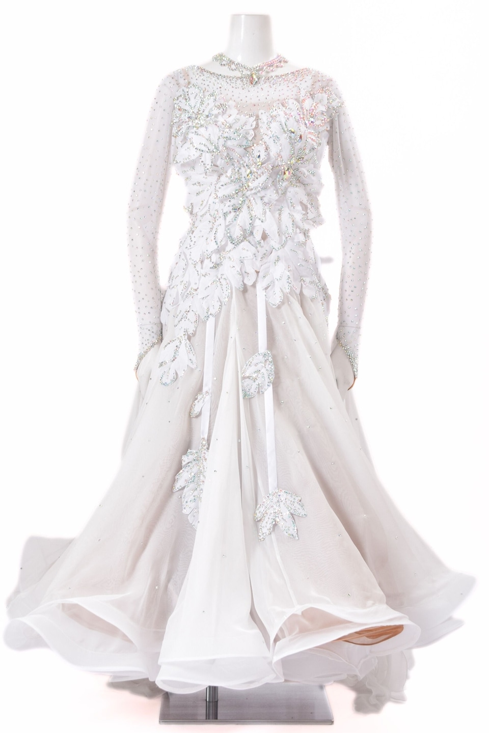 スタンダードドレス WS0726D ホワイト L 社交ダンス モダンドレス