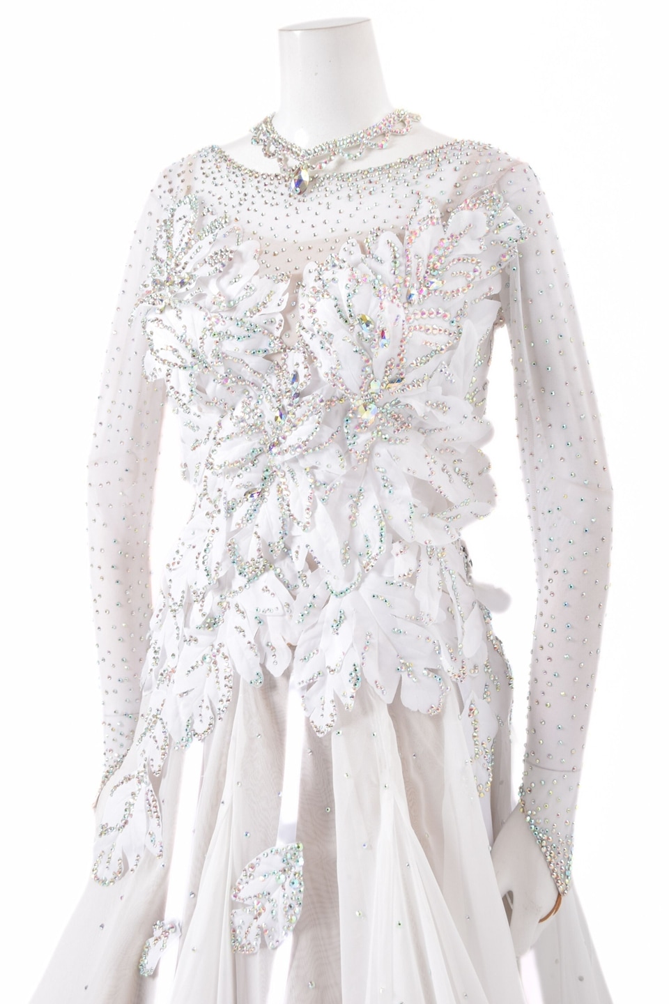 スタンダードドレス WS0726D ホワイト L 社交ダンス モダンドレス