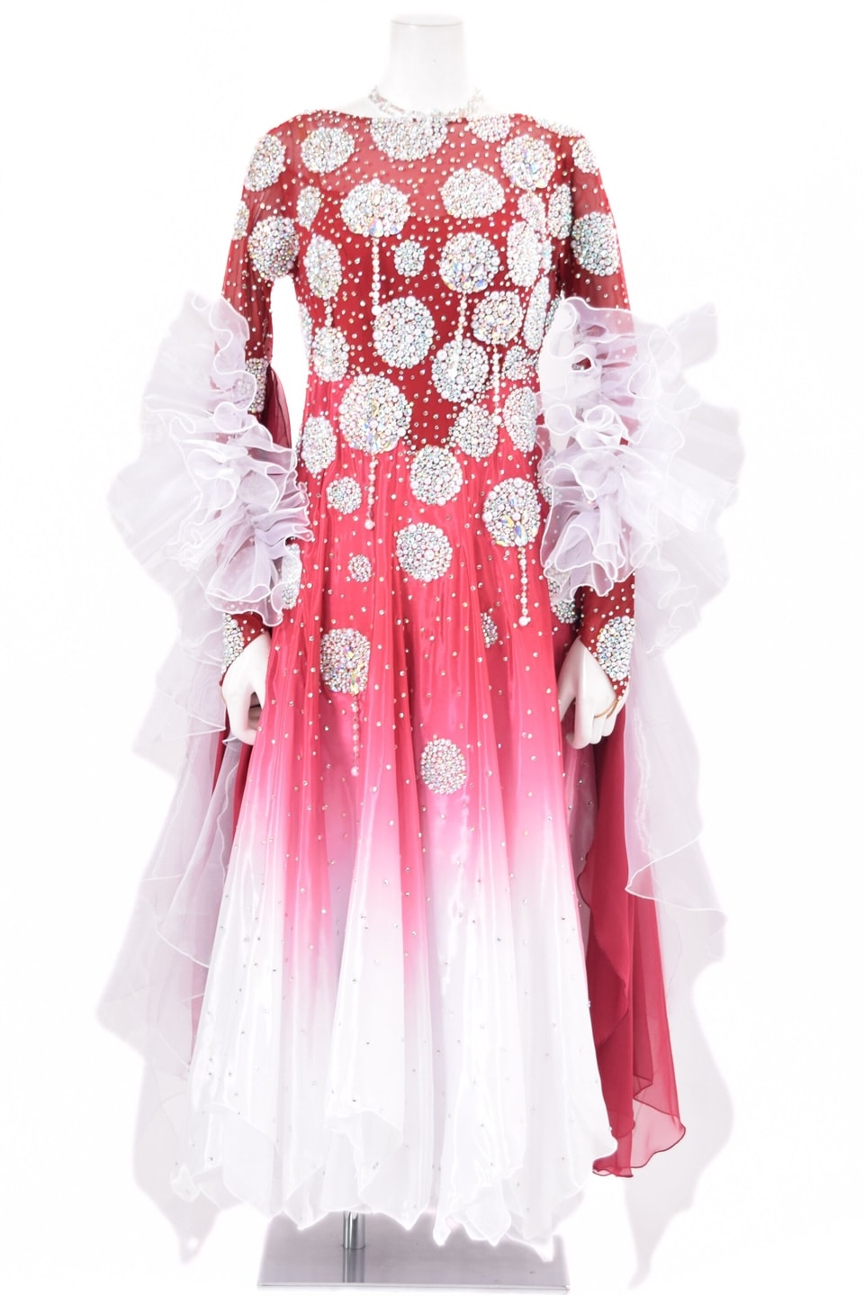 スタンダードドレス WS0728D ワイン/ホワイト L 社交ダンス モダン