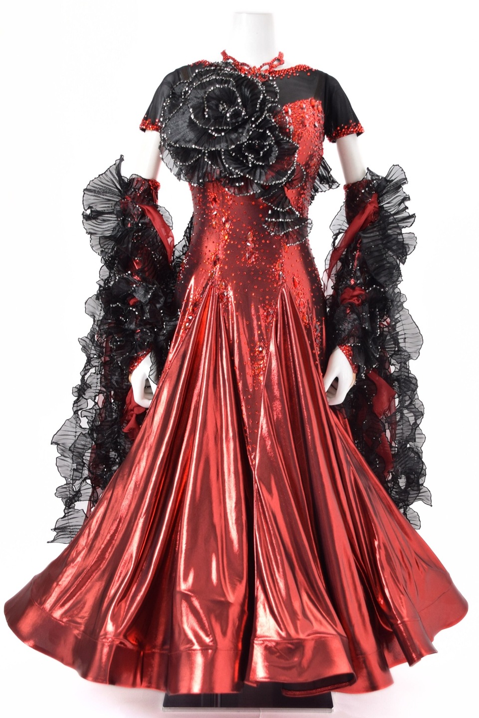 社交ダンス　スタンダード 黒と赤の鮮やかなドレス スタンダードドレス WS0620D レッド/ブラック M 社交ダンス モダン