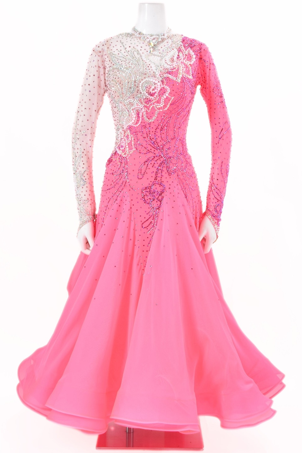 社交ダンス用ドレス ピンクオレンジ スタンダードドレス WS0733D ベビーピンク/ピンクフィズ L 社交ダンス