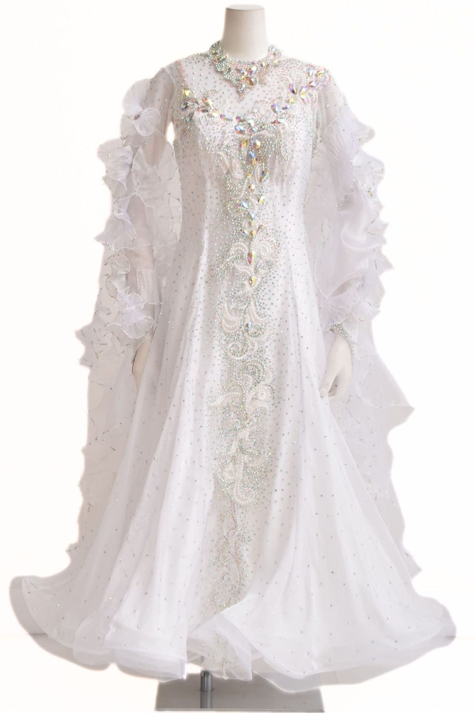 スタンダードドレス WS0734D ホワイト M 社交ダンス モダンドレス