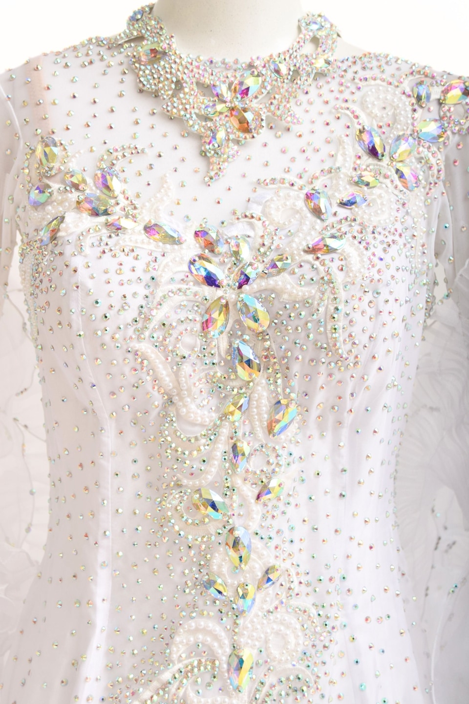 スタンダードドレス WS0734D ホワイト M 社交ダンス モダンドレス