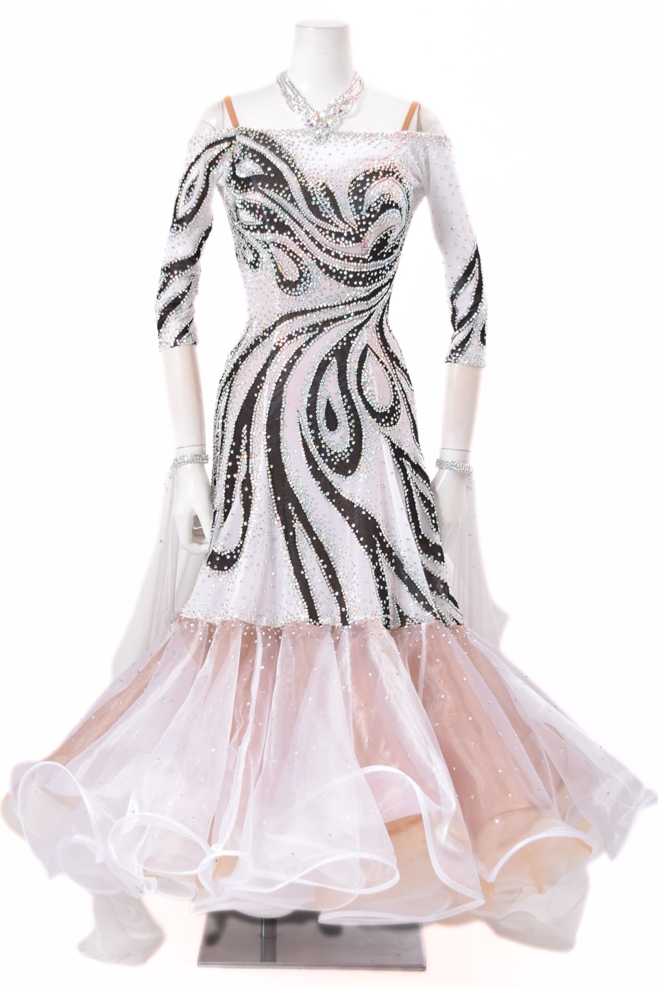 スタンダードドレス WS0738D ホワイト/ブラック S 社交ダンス モダン