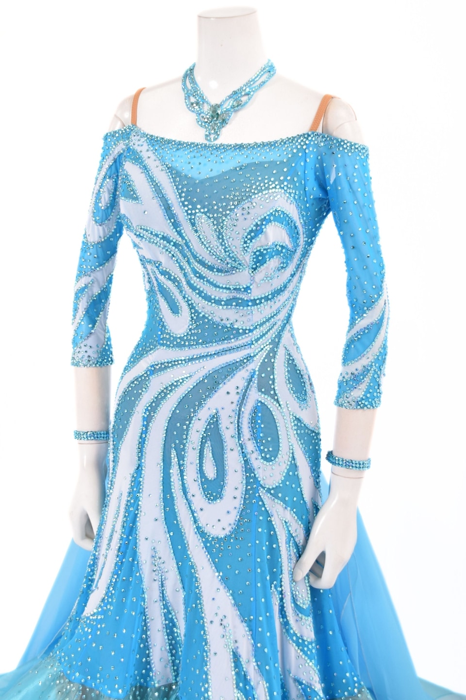 スタンダードドレス WS0738D ブルーパラダイス/ホワイト S 社交ダンス