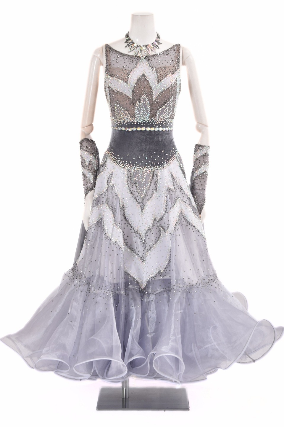 スタンダードドレス WS0739D ヘマタイト/ホワイト S 社交ダンス モダン