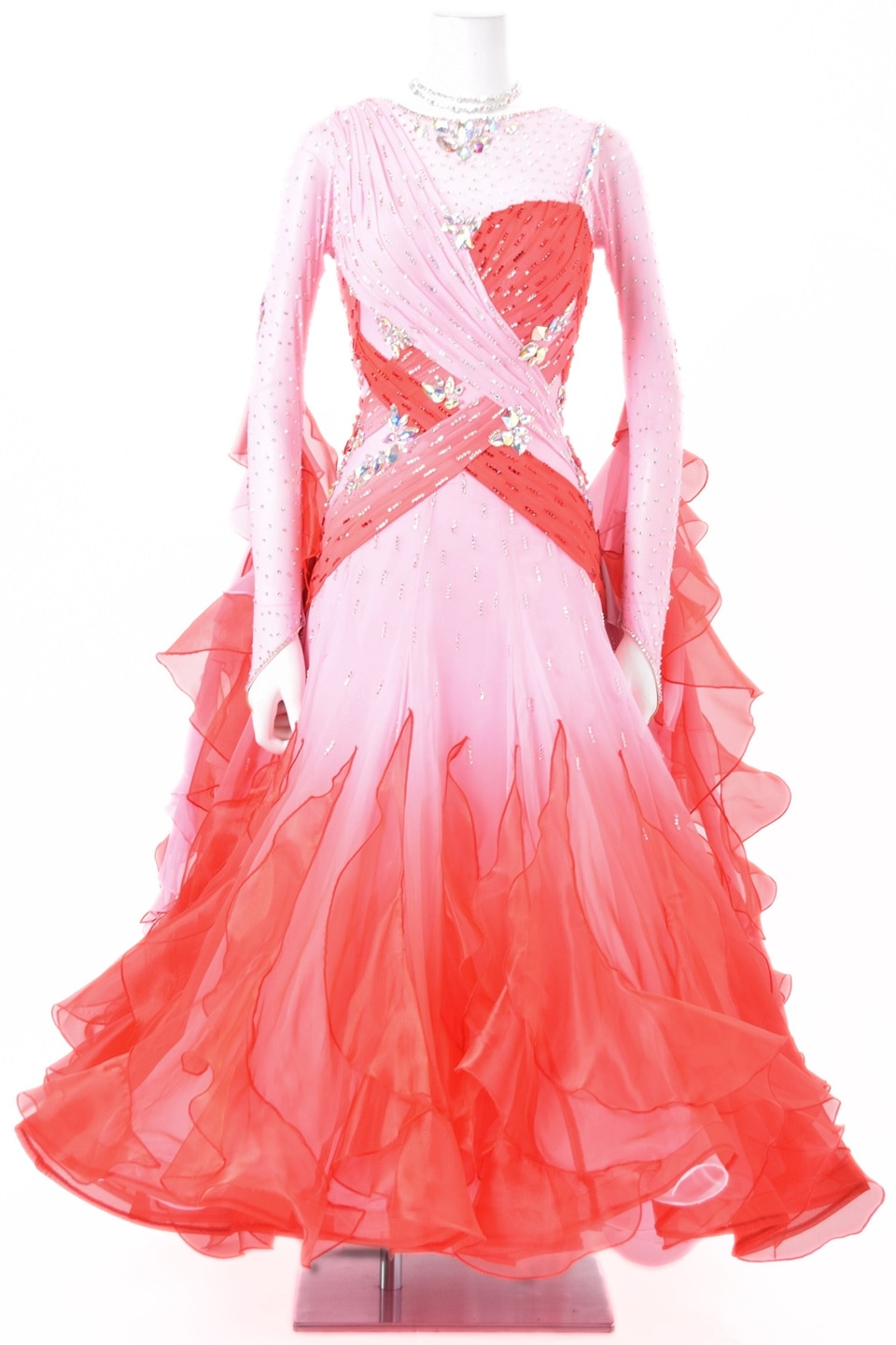 スタンダードドレス WS0741D チェリーピンク/レッド S 社交ダンス