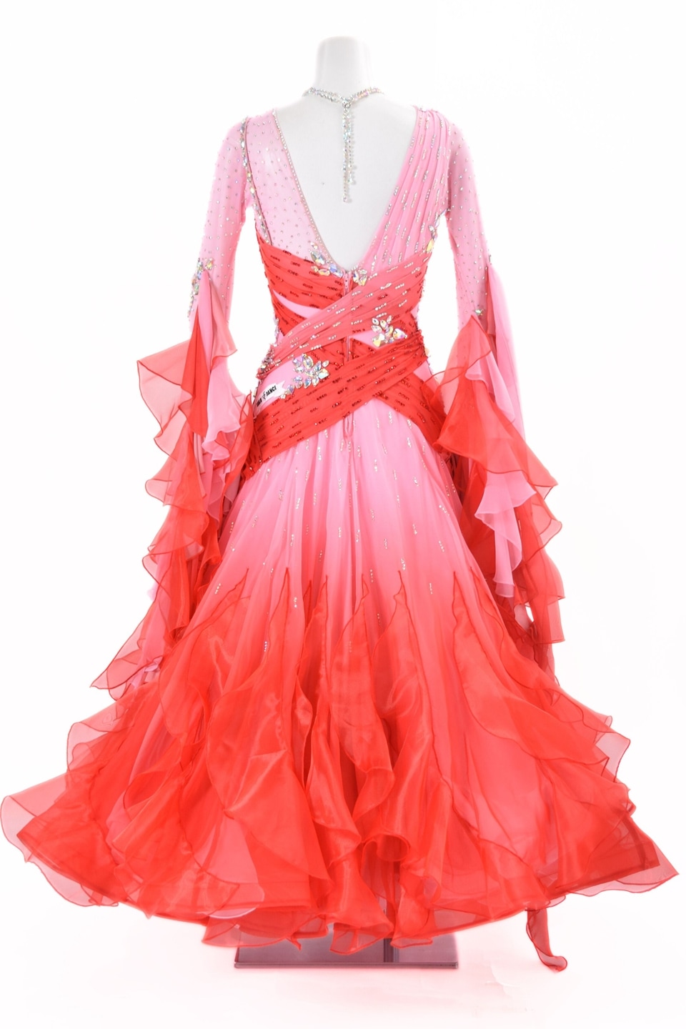 スタンダードドレス WS0741D チェリーピンク/レッド S 社交ダンス