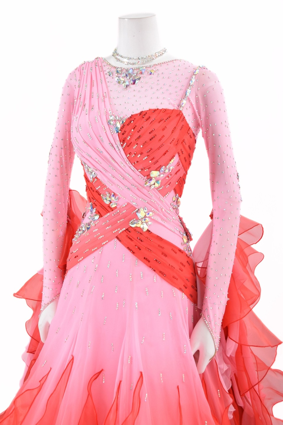 スタンダードドレス WS0741D チェリーピンク/レッド S 社交ダンス