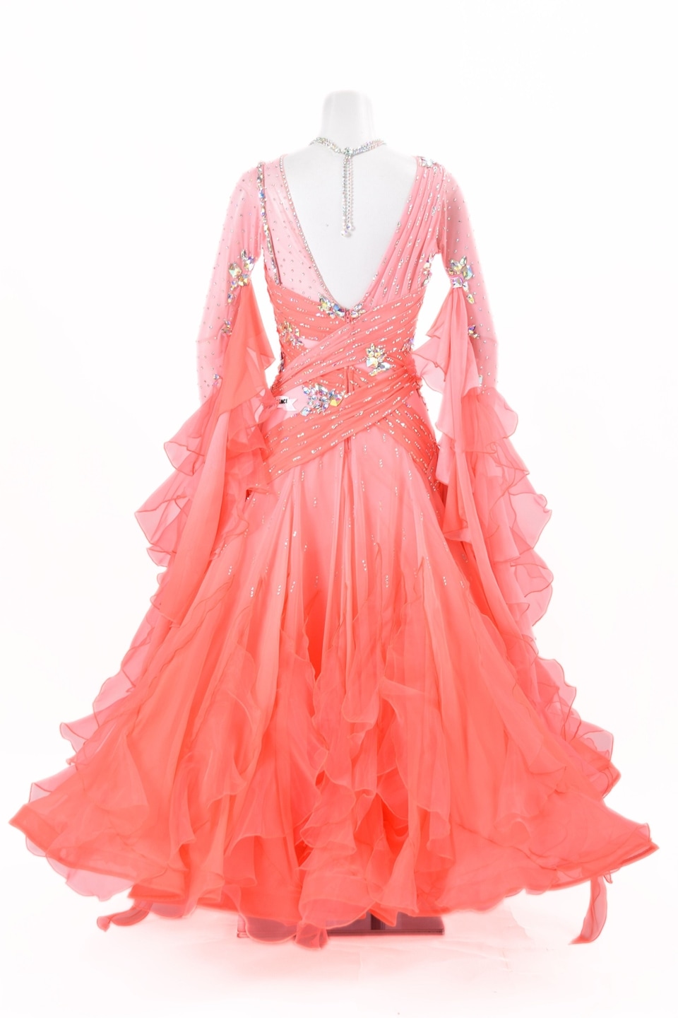 スタンダードドレス WS0741D サーモン/オレンジ S 社交ダンス モダン