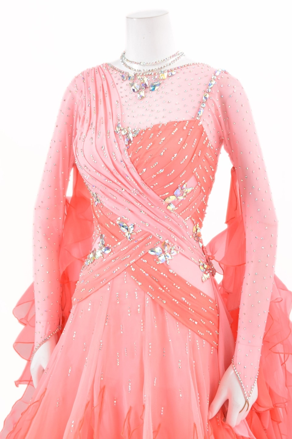 スタンダードドレス WS0741D サーモン/オレンジ S 社交ダンス モダン