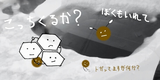 フロントガラスに傷が！雪の結晶とホコリや泥のキャラクター（イラスト）