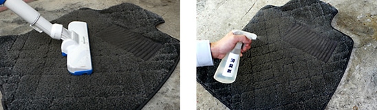 フロアーマットの洗浄：掃除機と消臭剤