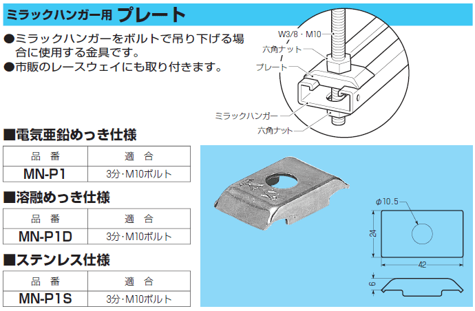 ミラックハンガー用プレート 仕様図