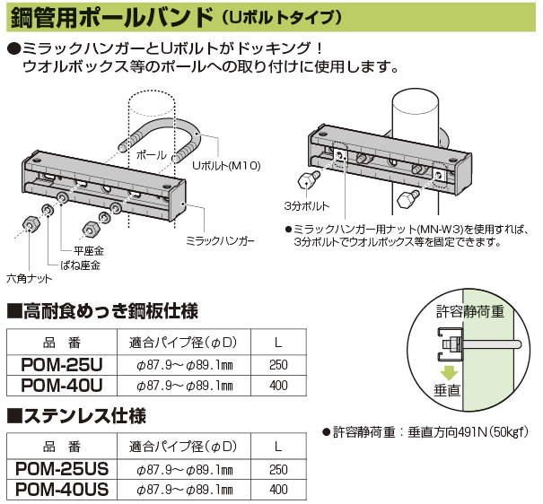 鋼管用ポールバンド(Uボルトタイプ) 仕様図