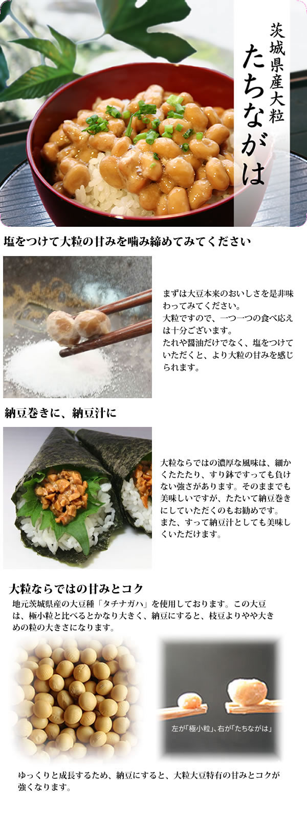 茨城県産大粒大豆たちながはの特徴について