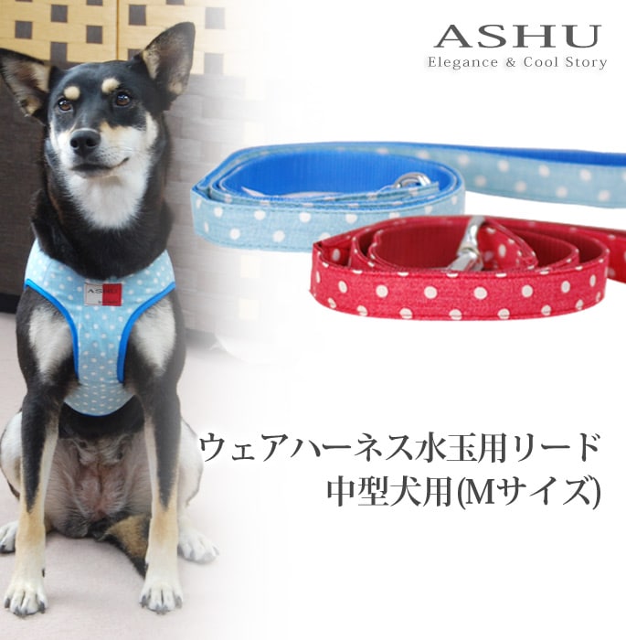 ASHUウェアハーネス水玉用リード Mサイズ(中型犬用)