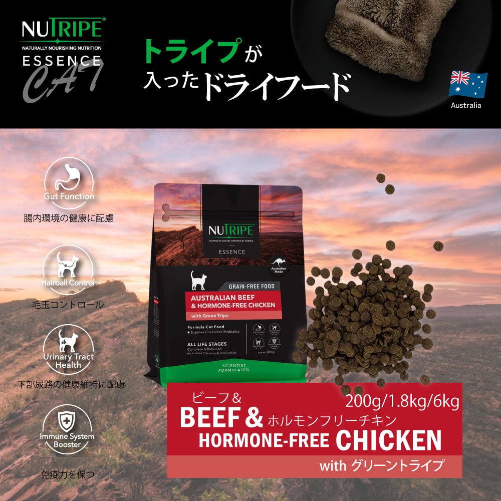 猫用 ニュートライプドライ ビーフ＆チキンwithグリーントライプ 200g