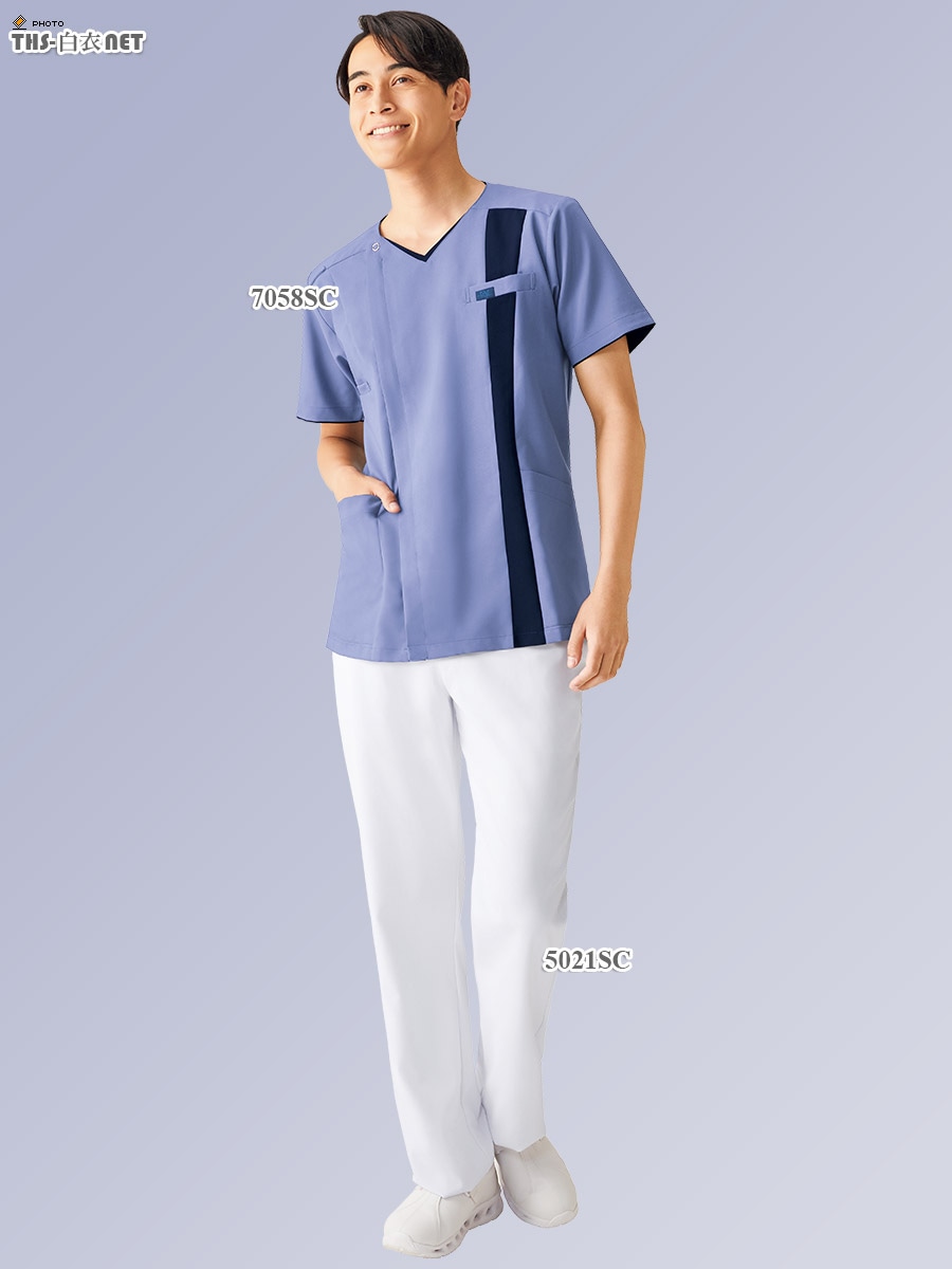 メンズジップスクラブ半袖[フォーク製品] 7058SC｜THS-白衣通販・販売