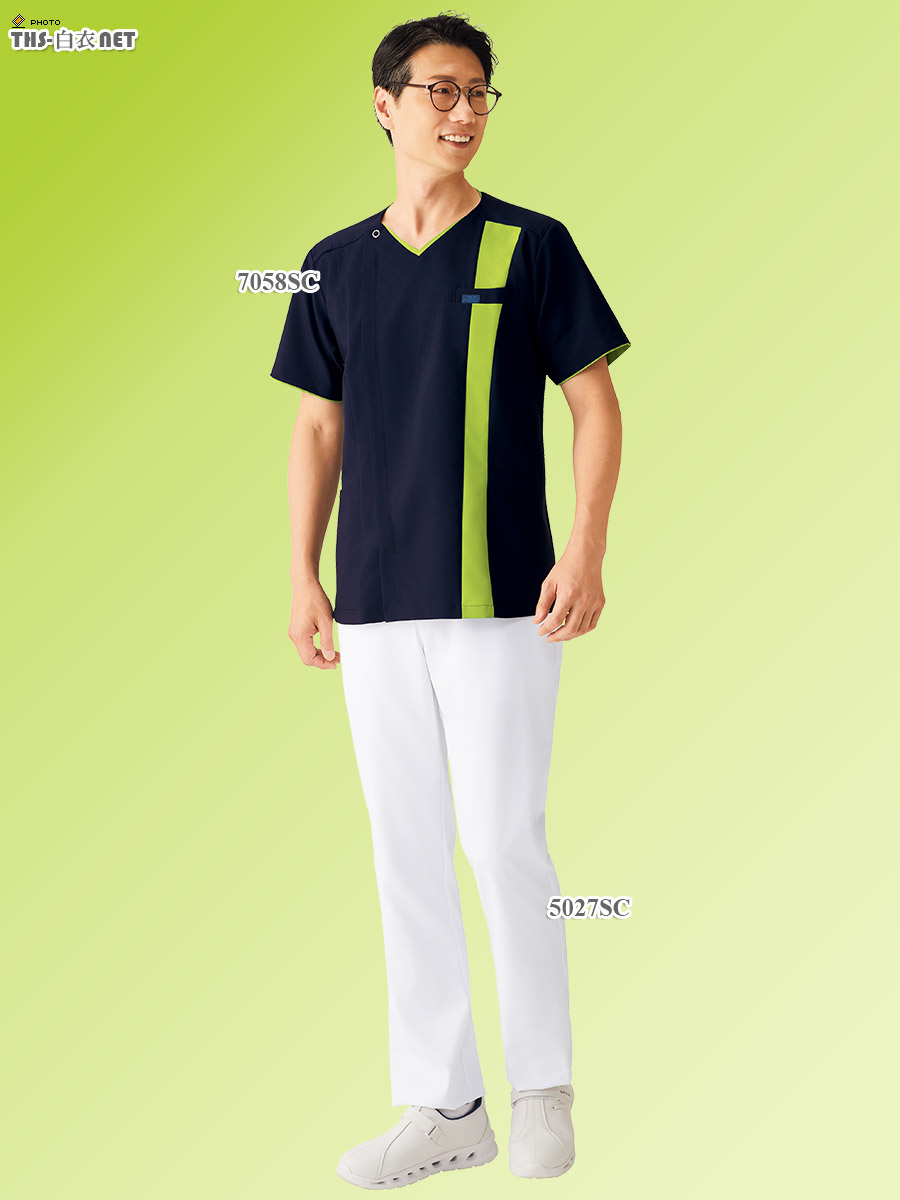 メンズジップスクラブ半袖[フォーク製品] 7058SC｜THS-白衣通販・販売